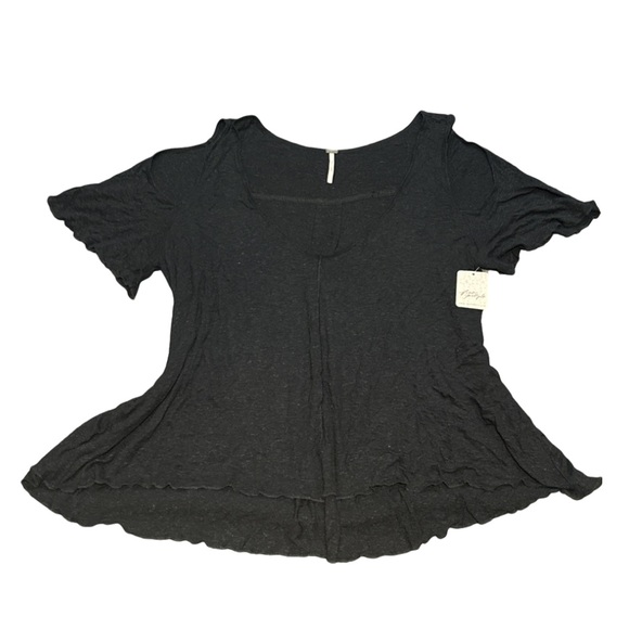 FREE PEOPLE women's black bittersweet cold shoulder v-neck tee, size medium. - Picture 2 of 3